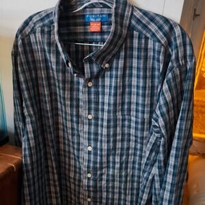 Puritan Men's Navy and White Checkered Shirt